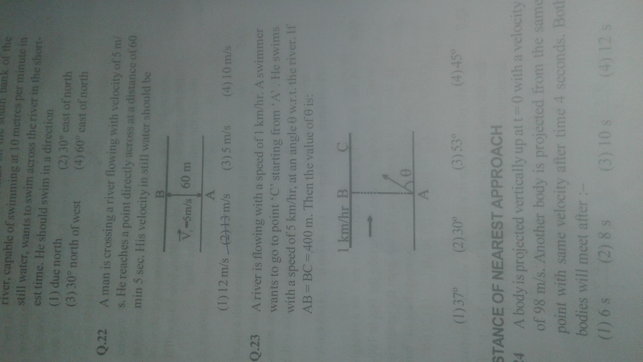 Question image for A river is flowing with a speed of 1 km/hr .a swi